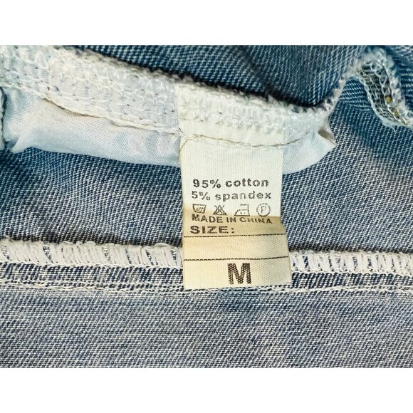 Denim Overall Shorts Women Blue Medium Cuffed Hem Pockets Adjustable Strap - Picture 3 of 3